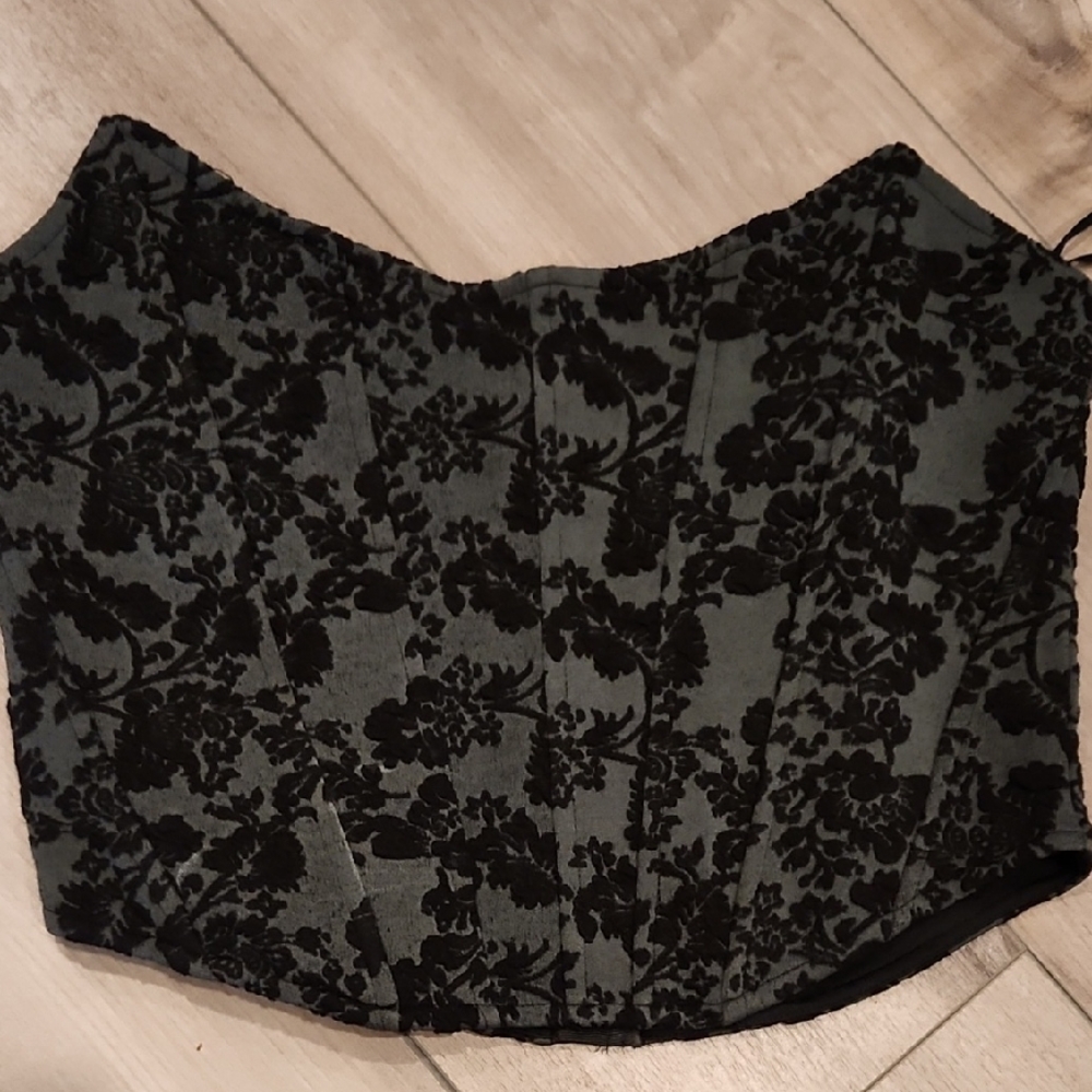 Anthropologie Black Floral Crop Top